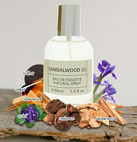 Sandal Wood 33 Spray Perfume for Men and Women – Unisex Eau de Toilette Woody Spicy Leather Scent 90ml/3.0 fl.oz
