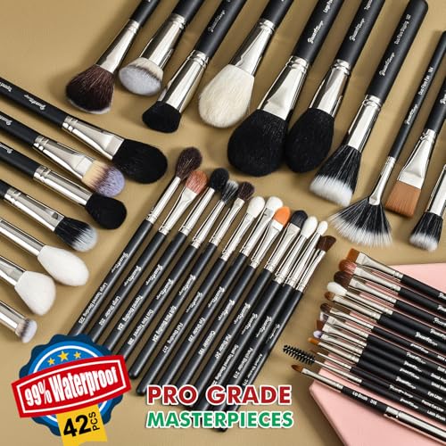 Bueart Design 42Pcs PRO Grade Makeup Brushes Set Ultra Soft (Black)