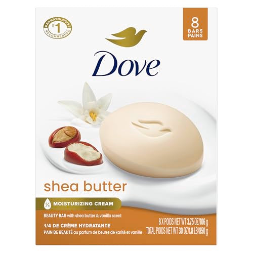 Dove Shea Butter Beauty Bar Soap 8 Count, Nourishing Cleanser, 3.75 oz