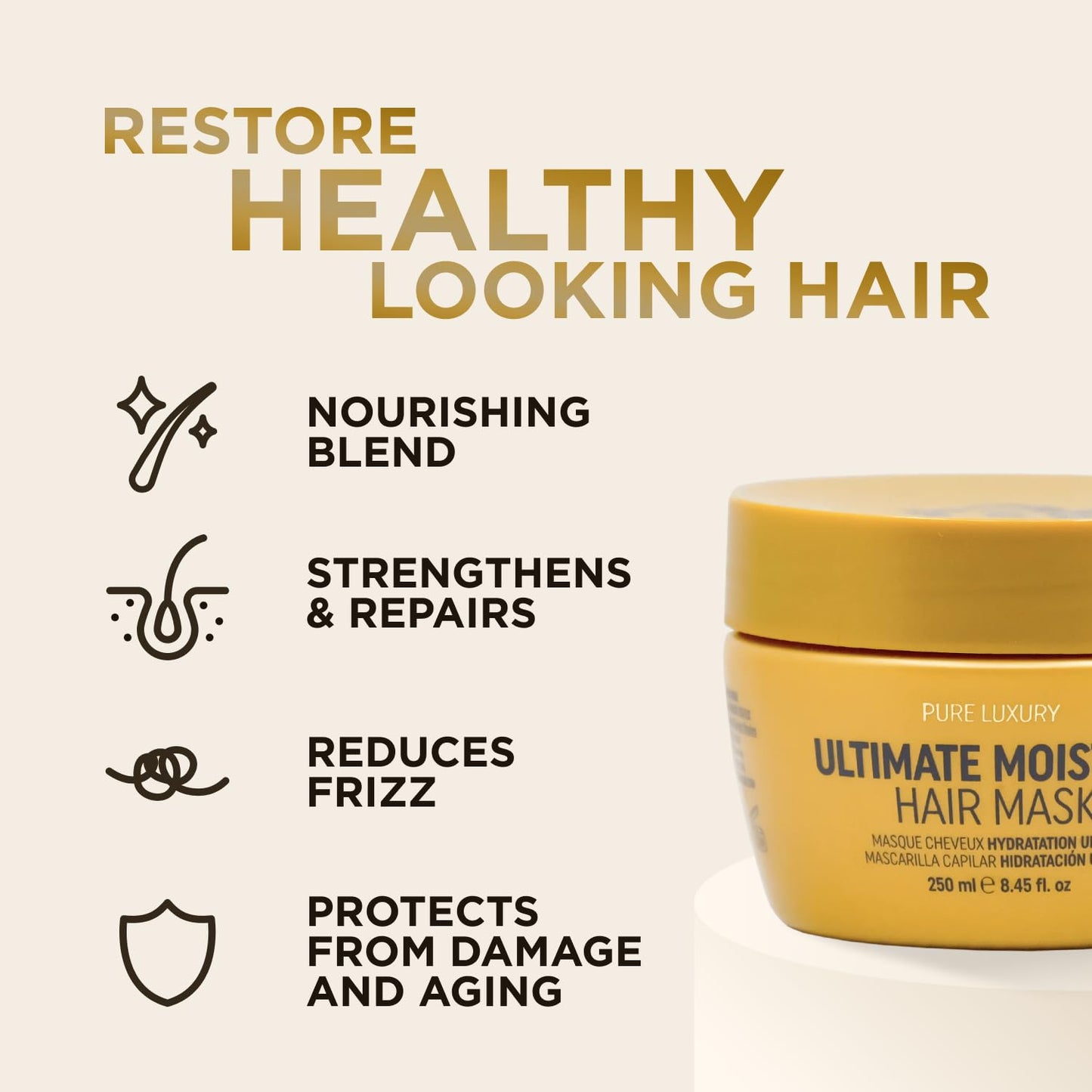 RICH Pure Luxury Ultimate Moisture Hair Mask for Dry & Damaged Hair - Deep Conditioning & Moisturizing Hair Repair Treatment - Marula Oil & Cherry Blossom - 8.45 oz