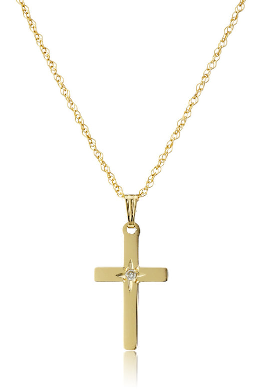 Amazon Essentials womens 14k Yellow Gold Solid Diamond-Accented Cross Pendant Necklace, 18" (previously Amazon Collection)
