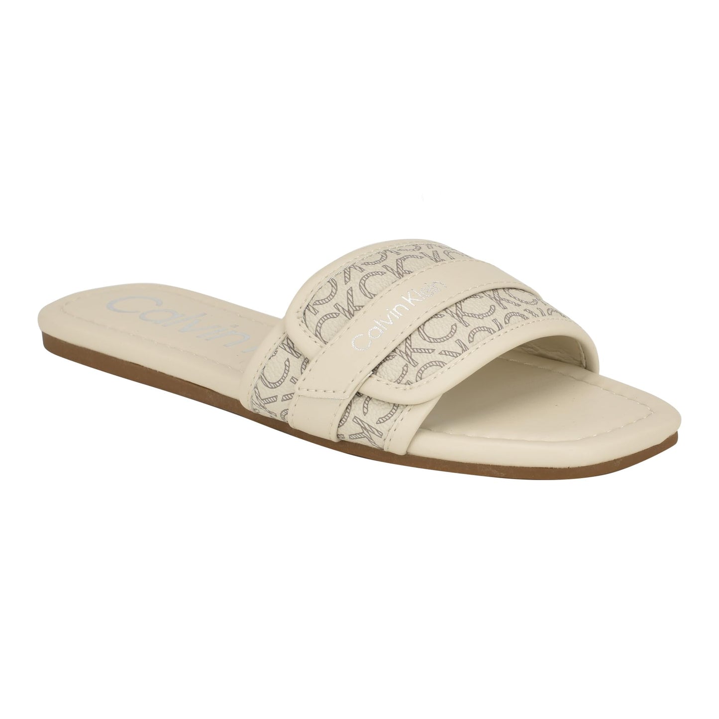 Calvin Klein Women's Bonica Sandal, Ivory Logo 150, 7