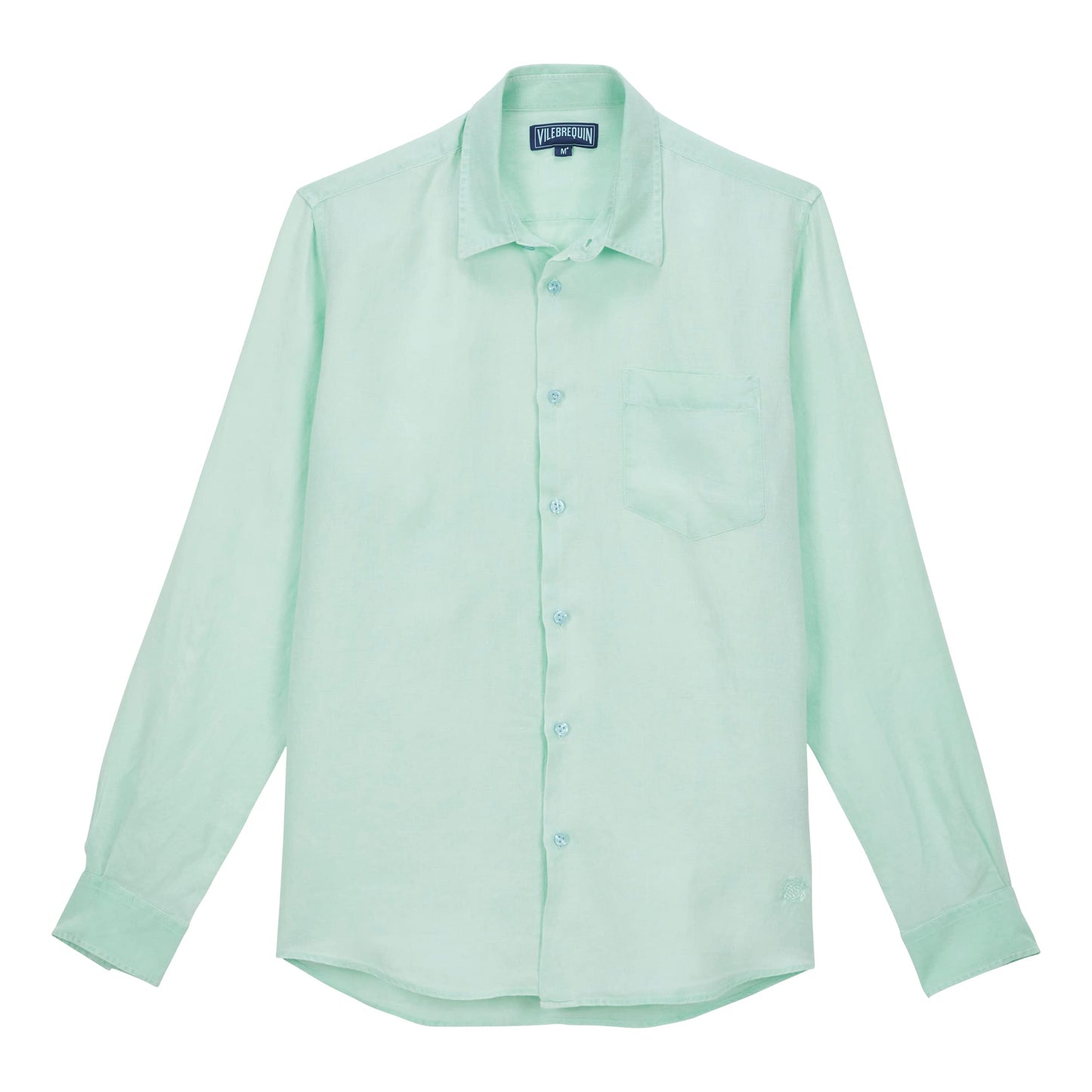 Vilebrequin Men Linen Shirt Solid Water Green, Vert D'Eau, S