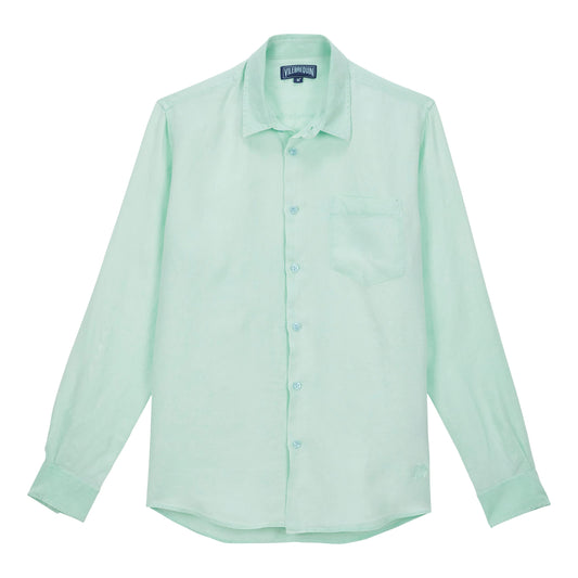 Vilebrequin Men Linen Shirt Solid Water Green, Vert D'Eau, S