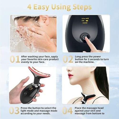 Facial Beauty Device, Multifunctional Facial Skin Care Tools with Vibration, Red and Blue LED Light, 7 Color Led Face and Neck Beauty Device for Home Use, Improve Skin