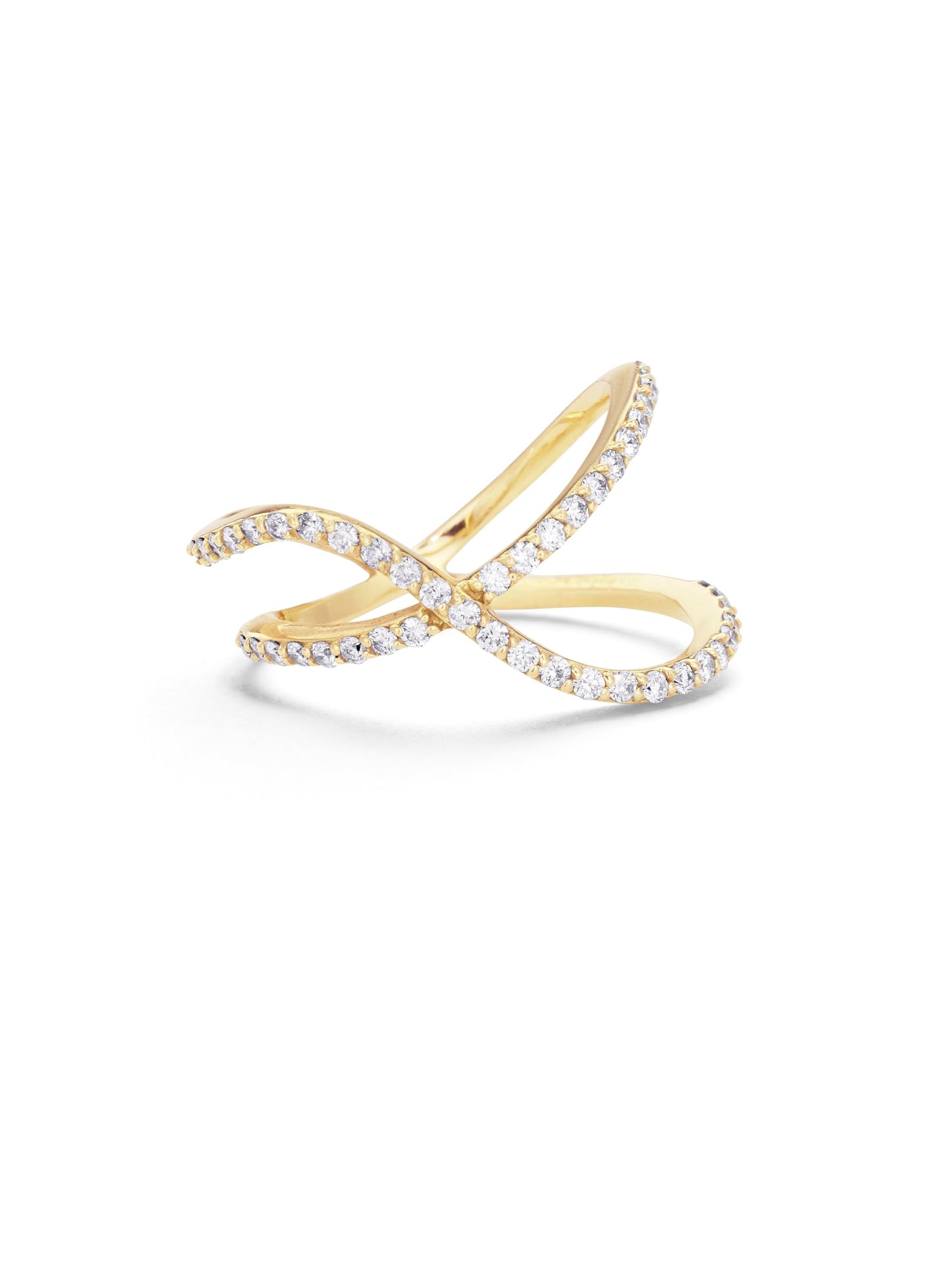 14K Yellow Gold Criss Cross Diamond Pavé Ring, Size 7, Yellow Gold