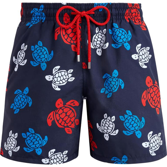 Vilebrequin Men Swim Trunks Tortues Multicolored Turtles, M, Navy Blue