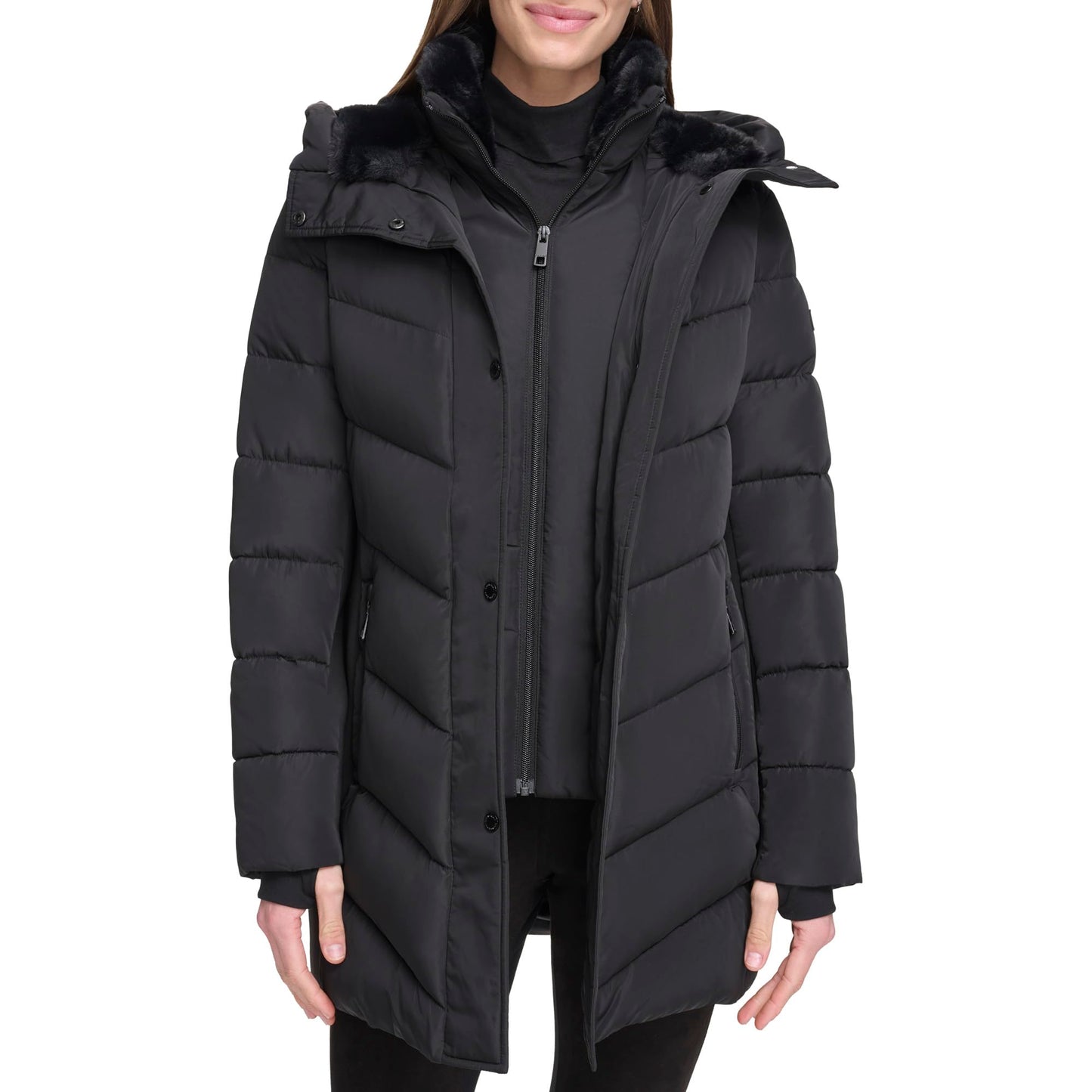 Calvin Klein Women's Outerwear Jacket,Black,L