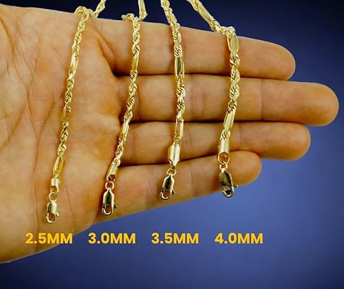 14K Yellow Gold SOLID Milano Figaro Rope Necklace Bracelet Chain Men Women Jewelry 7.5g | 2.5mm | 16 Inches | MADE IN ITALY
