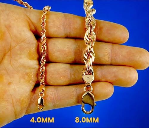 14K Rose Gold SOLID Rope Chain Necklace Bracelet Diamond Cut Men Women Jewelry 3.5g | 2.5mm | 7 Inches | MADE IN ITALY