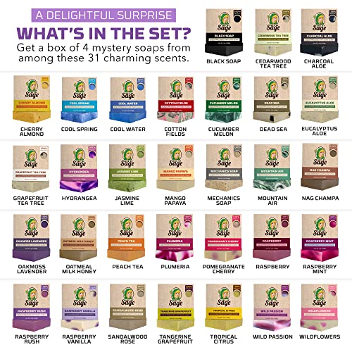 Natural Bar Soap for Men and Women - Vegan Bath Soap Bars Gift Set - Handmade Cold Process Artisan Soap with Essential Oil, Aromatic All Moisturizing Wash Soaps, Fragrant Secret Scent by Age of Sage (4 Pack)