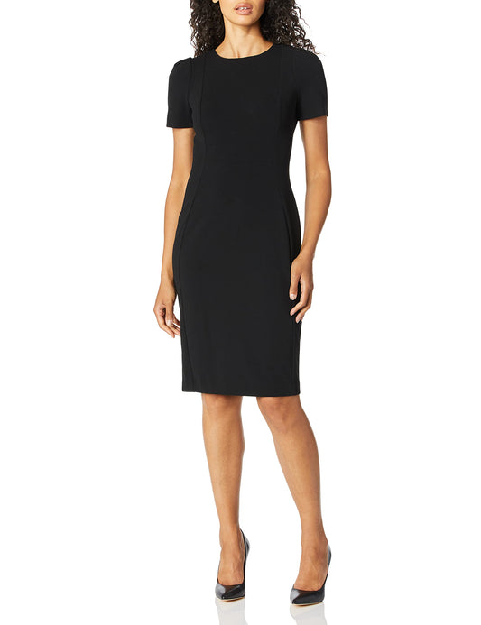 Calvin Klein Women's Short Sleeved Princess Seamed Sheath Dress, Noir, 8