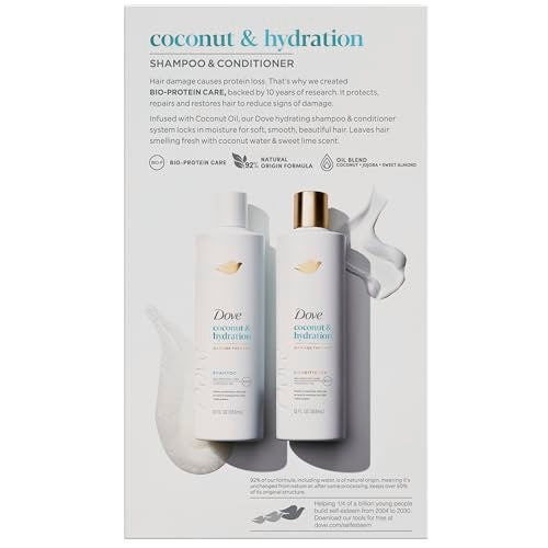 Dove Shampoo and Conditioner Coconut & Hydration 2 Count for Dry Hair with Bio-Protein Care Technology and Coconut Oil 12 Fl Oz