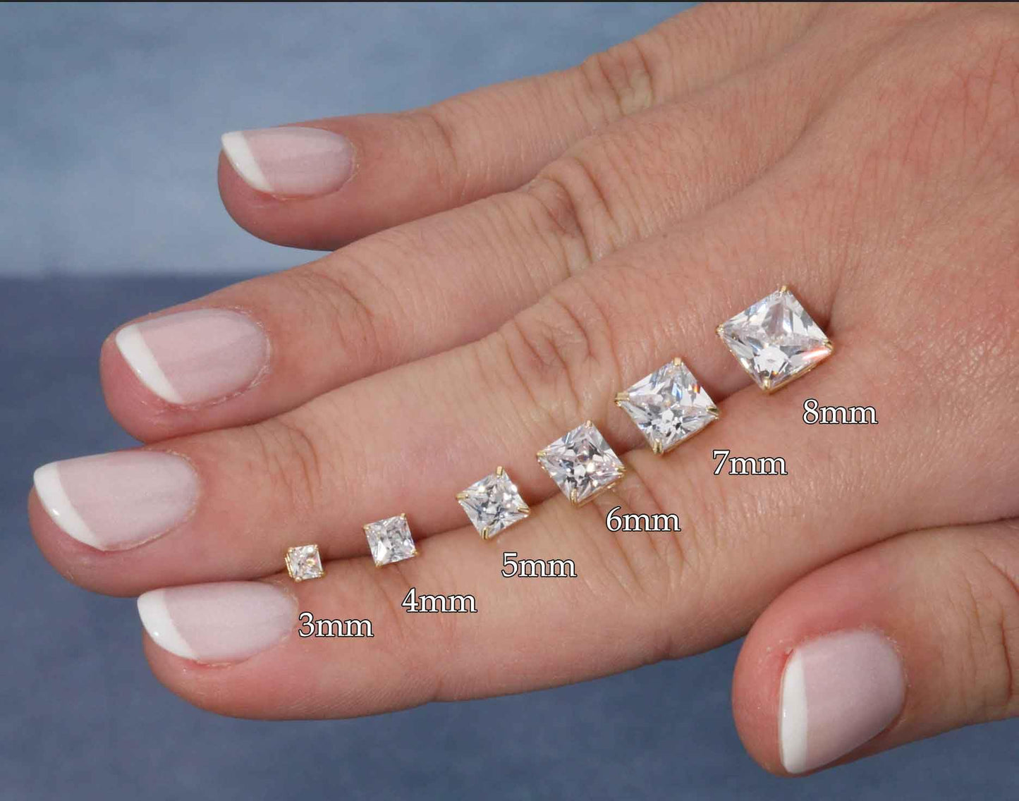 Solid 14k Yellow Gold Square Solitaire Cubic Zirconia Princess-cut CZ Stud Earrings for men and women (6mm)