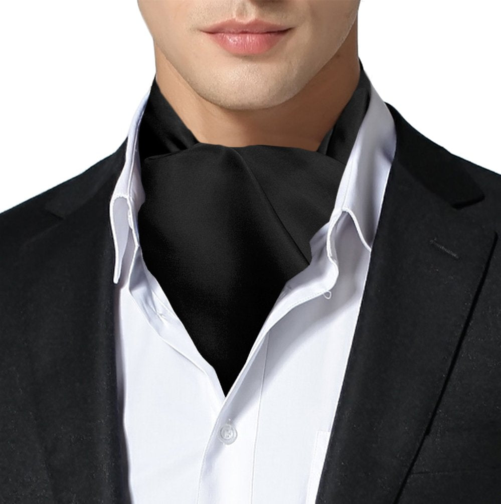 Remo Sartori Made in Italy Men's Solid Self Cravat Ascot Tie,Double Pointed,Silk (Black)