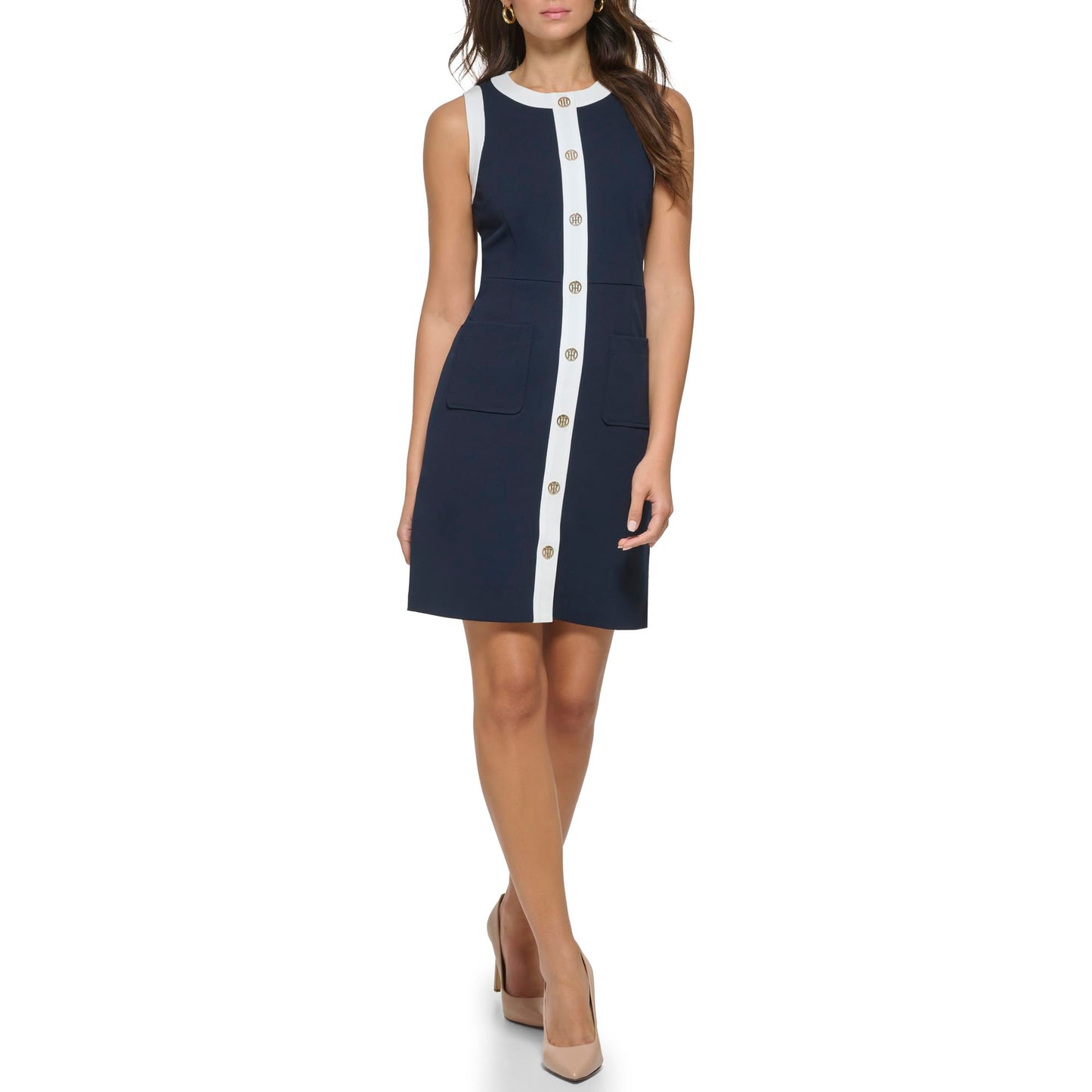 Tommy Hilfiger Women's Dresses Dress,Sky Captain/Ivory,14