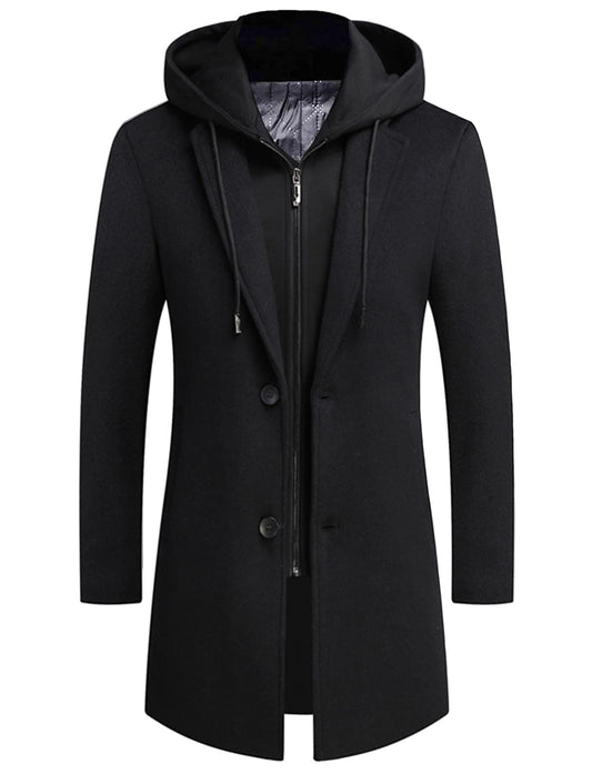 APTRO Men's Hooded Trench Coat Wool Overcoat Long Top Coat HGX019 Black M