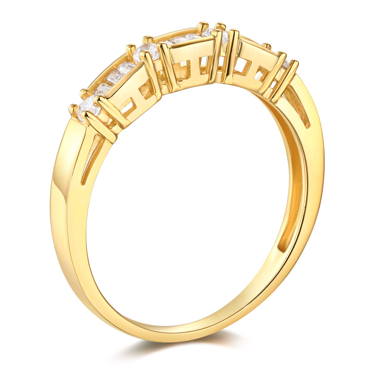 14k Yellow Gold SOLID Wedding Engagement Ring and Wedding Band 2 Piece Set - Size 8.5