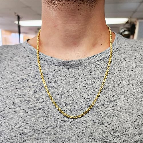 Galaxy Gold GG, 14K Solid Gold Diamond Cut Rope Chain Necklace, 4mm - 18 Inch (18-30" Available), Fine Jewelry