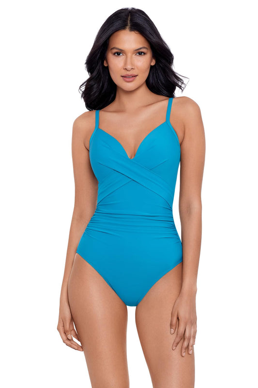Miraclesuit Women's Swimwear Rock Solid Captivate Underwire Tummy Control One Piece Swimsuit, Maldives, 12