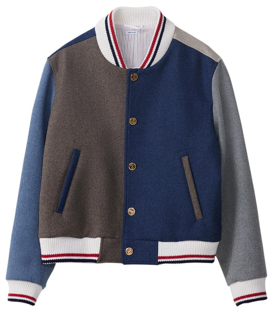 Thom Browne, Pre-loved Men's Color Block Button Up Blouson Jacket, Large, Brown