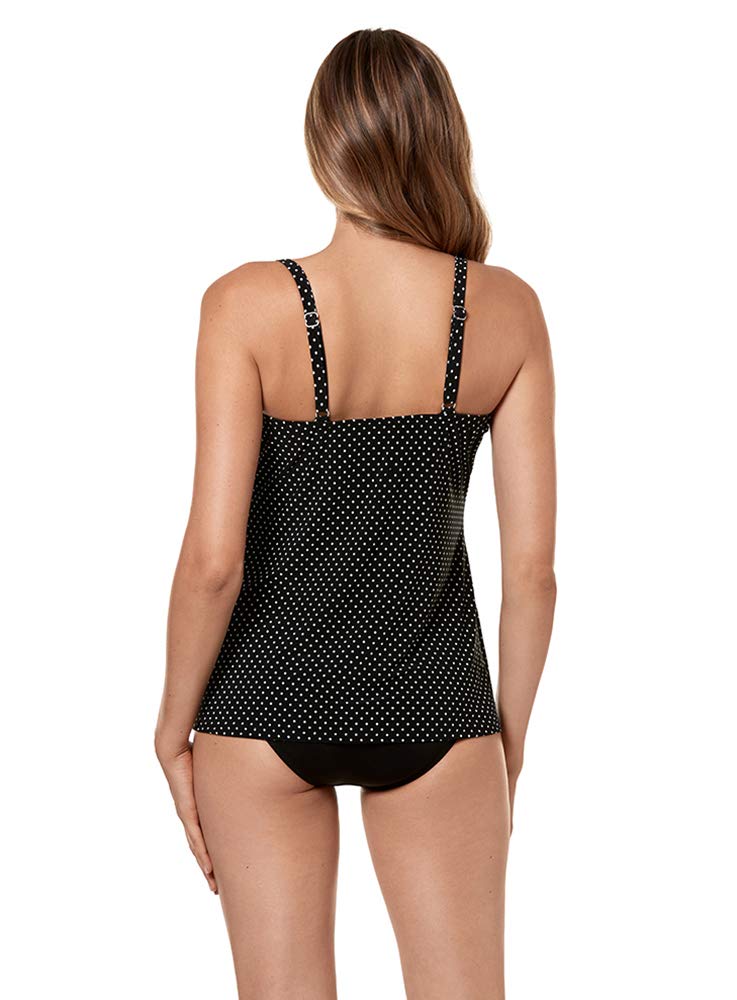 Miraclesuit Women's Swimwear Pin Point Love Knot Sweetheart Neckline Full Bust Support Underwire Bra Tankini Bathing Suit Top, Black/White, 14