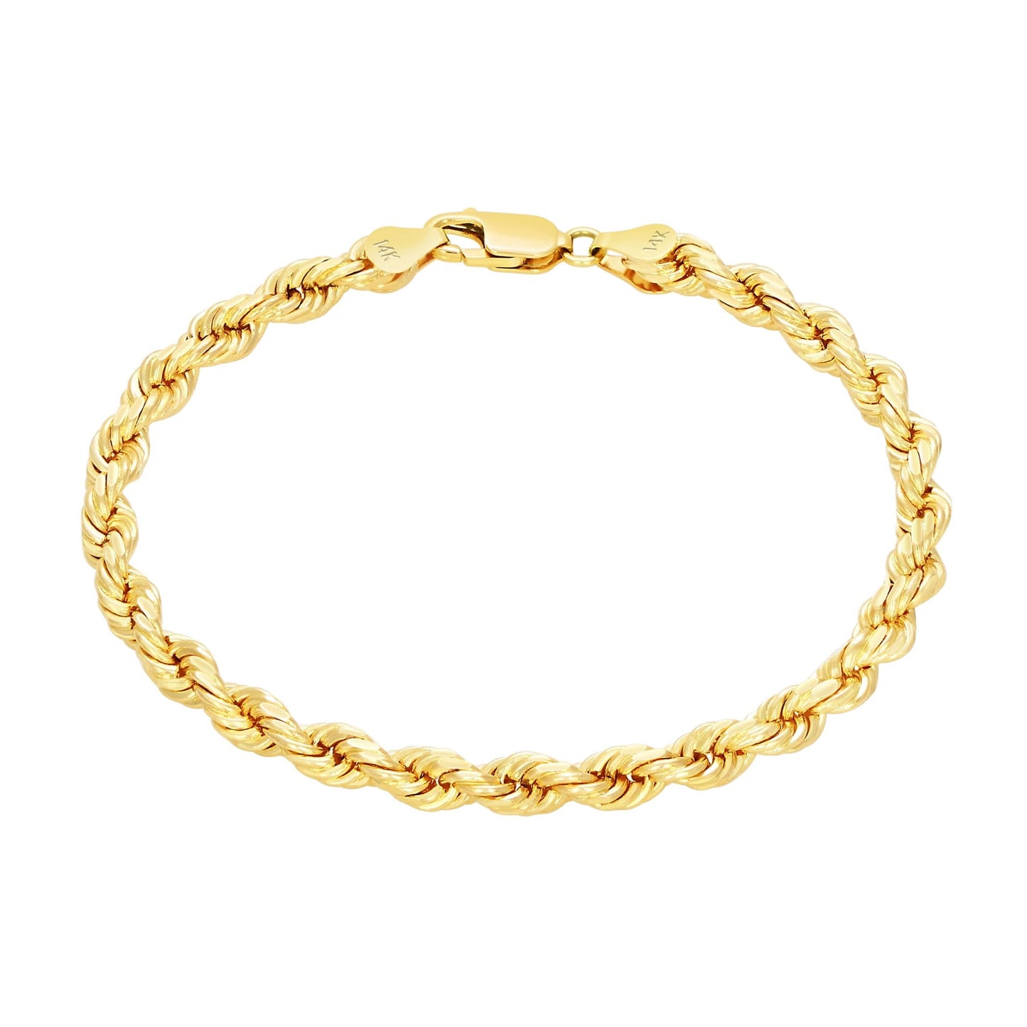 Nuragold 14k Yellow Gold 5mm Rope Chain Diamond Cut Bracelet, Mens Womens Jewelry 7" 7.5" 8" 8.5" 9"