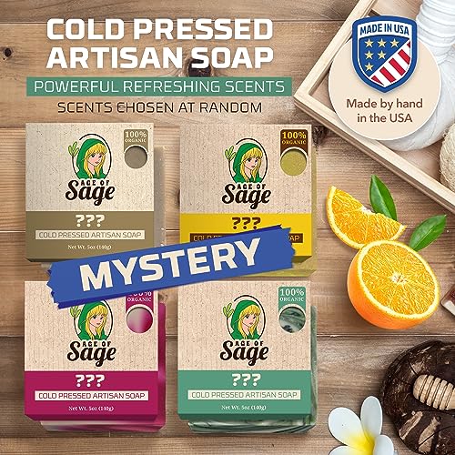 Natural Bar Soap for Men and Women - Vegan Bath Soap Bars Gift Set - Handmade Cold Process Artisan Soap with Essential Oil, Aromatic All Moisturizing Wash Soaps, Fragrant Secret Scent by Age of Sage (4 Pack)