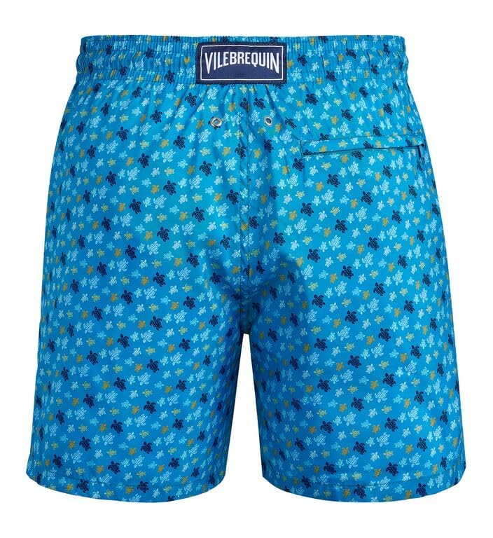 Vilebrequin Men Ultra-Light and Packable Swim Shorts Rainbow Turtle Round Microphone, Hawaii Blue, L