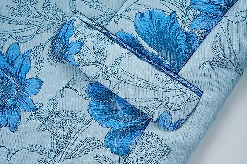 UNINUKOO Mens Blazer Floral Suit Jacket Notched Lapel Tuxedo Luxury Paisley Prom Casual Blazer for Men US Size 38 Light Blue