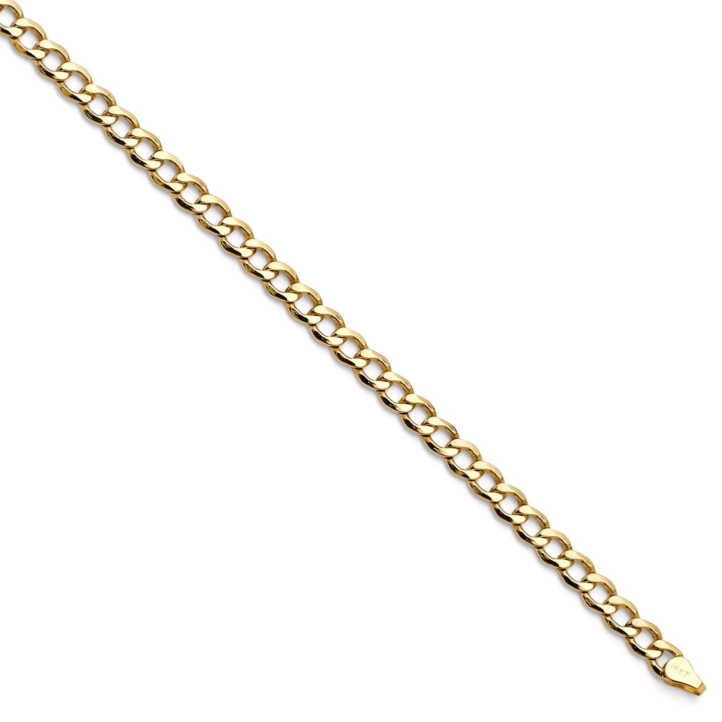 14k REAL Yellow Gold Hollow Men's 3.5mm Cuban Curb Chain Necklace with Lobster Claw Clasp - 20"