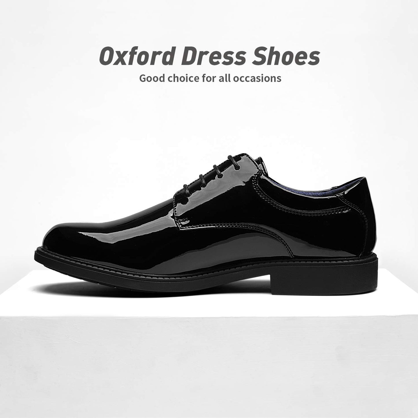 Bruno Marc Men's Downing-02 Black Pat Leather Lined Dress Oxford Shoes Classic Lace Up Formal Size 9.5 M US