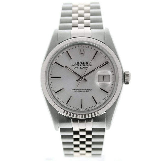 Rolex Men's Datejust 16014 Jubilee Band Silver Stick Dial 18k Gold Fluted Bezel (Certified Preowned)