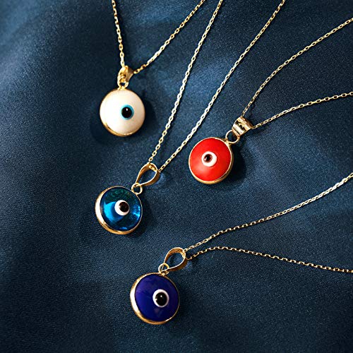 Gelin Dainty Turquoise Evil Eye Necklace for Women in 10K Solid Gold, 18 Inch Chain