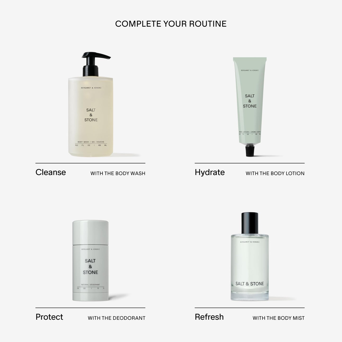 SALT & STONE Antioxidant-Rich Body Wash - Bergamot & Hinoki | Cleanse, Nourish & Soften Skin with Niacinamide & Hyaluronic Acid | Free From Parabens, Sulfates & Phthalates (15.2 fl oz)