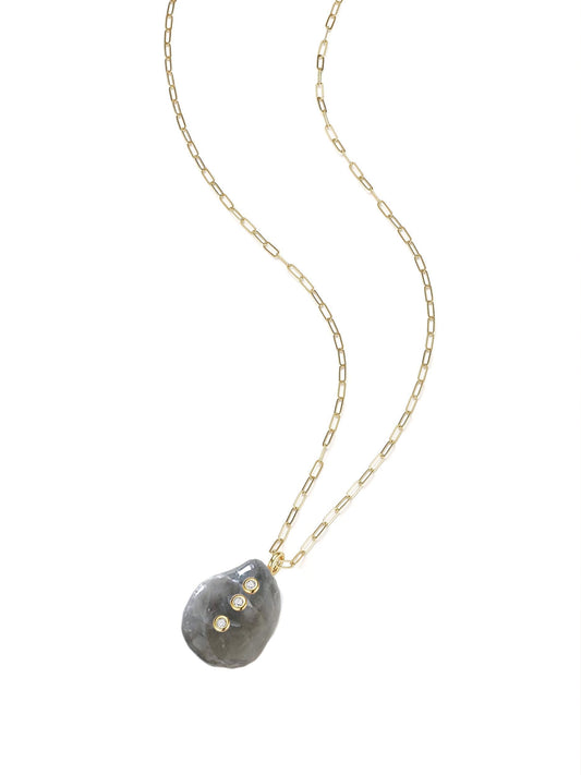 Starburst Grey Cat’s Eye Necklace, OS, Gold Vermeil