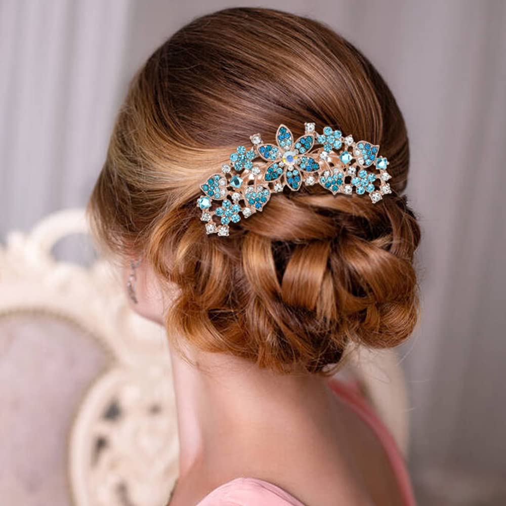 inSowni 4 Pack Luxury Glitter Sparkly Jeweled Gems Crystals Rhinestones Gold Metal Hair Side Combs Slides with Long Teeth Hair Bun Chignon Accessories Hairpins Barrettes Clips for Women Girls