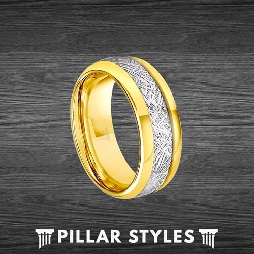 14K Gold Meteorite Rings Tungsten Wedding Band Mens Ring 8mm Meteorite Wedding Rings for Men Comfort Fit Anniversary Gift