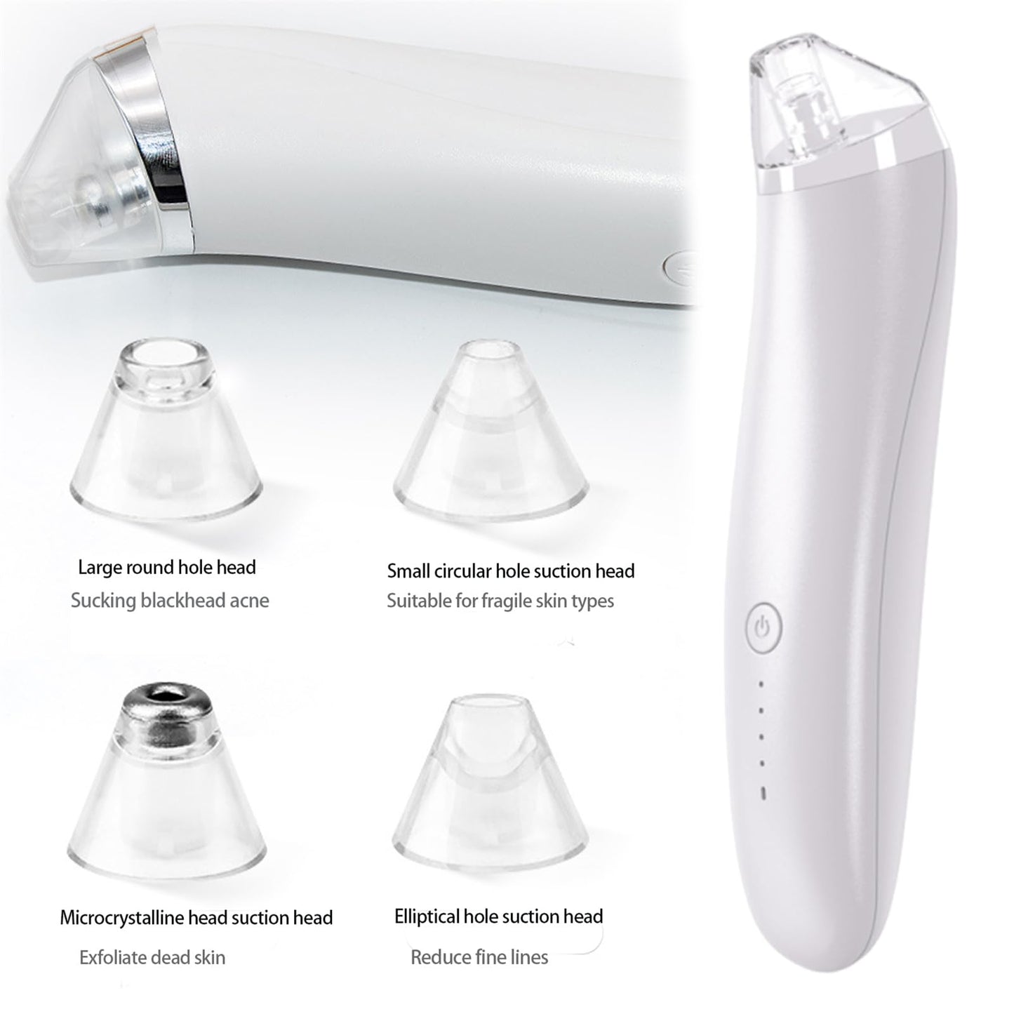 Keratin Remover, Blackhead Remover Pore Vacuum - Electric Face Vacuum Pore Cleaner Acne White Heads Removal with 3 Modes and 4 Suction Heads, Extractions Tool (White)