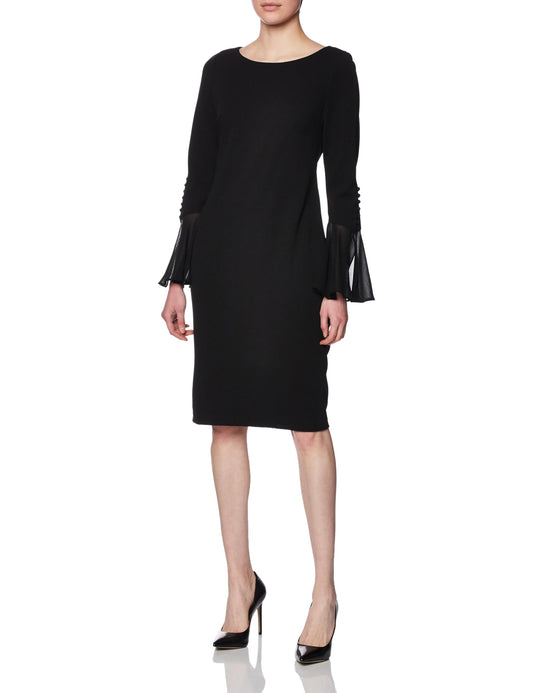 Calvin Klein Women's Chiffon Bell Sleeve Sheath Dress, Black