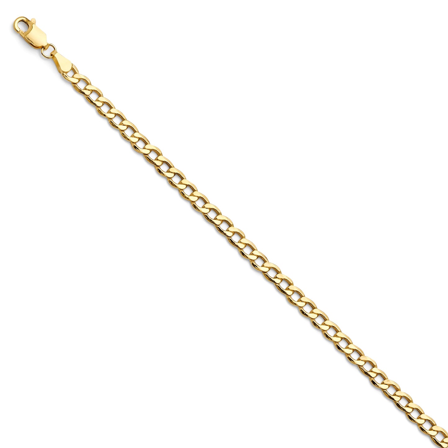 14k REAL Yellow Gold Hollow Men's 3.5mm Cuban Curb Chain Necklace with Lobster Claw Clasp - 20"