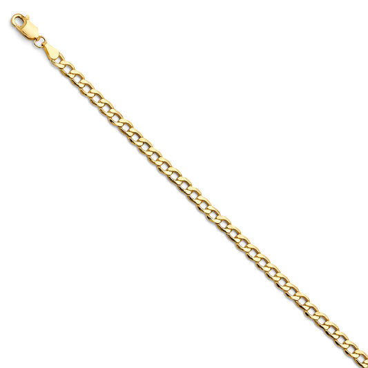 14k REAL Yellow Gold Hollow Men's 3.5mm Cuban Curb Chain Necklace with Lobster Claw Clasp - 20"