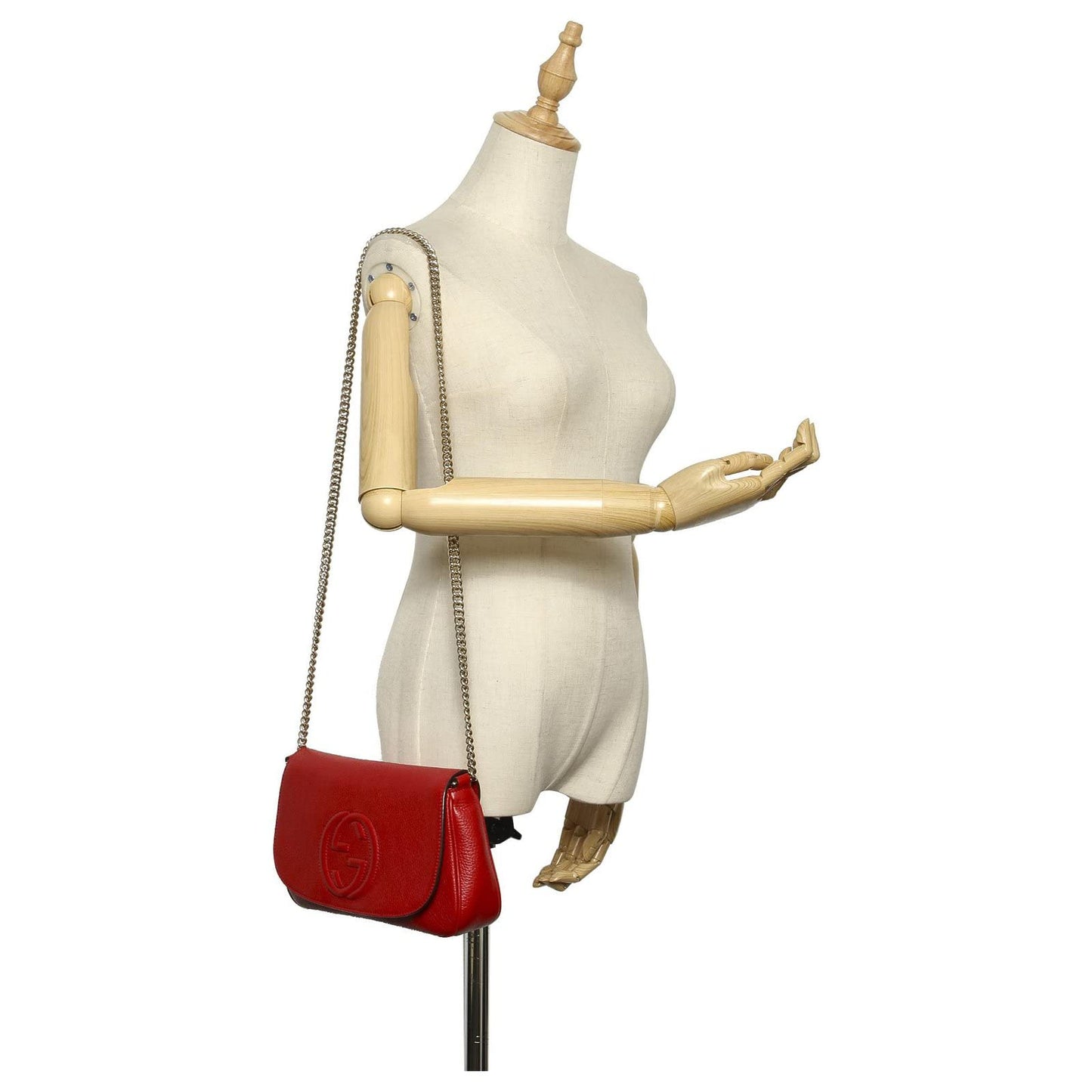 Gucci Soho Interlocking GG Red Leather Chain Flap Shoulder Bag Handbag Italy New