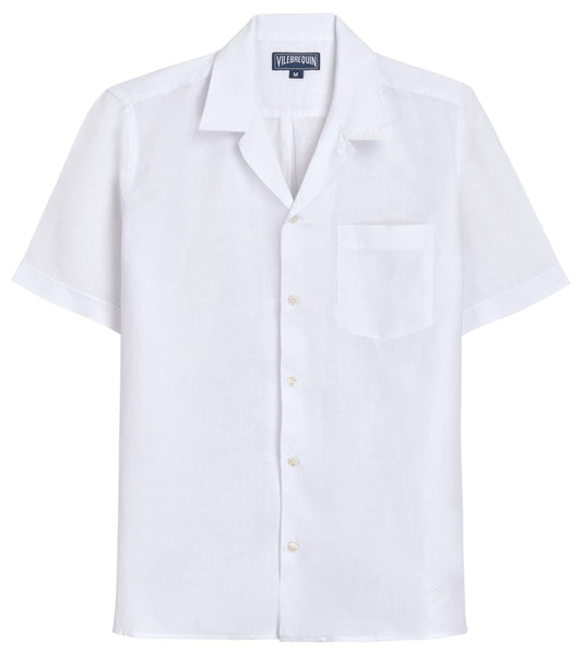 Vilebrequin Men Bowling Shirt Linen Solid, L, White