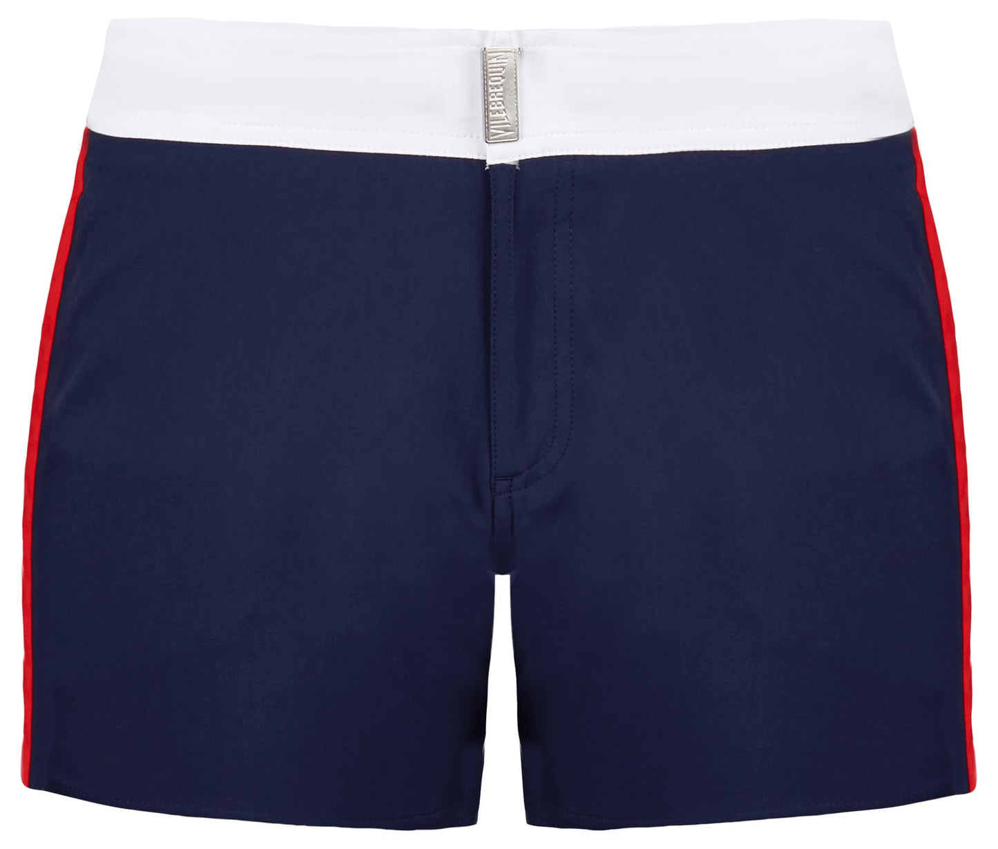 Vilebrequin Men Stretch Swim Trunks Flat Belt, L, Navy Blue