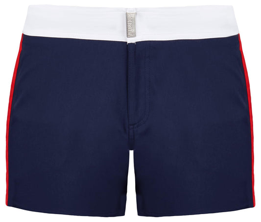 Vilebrequin Men Stretch Swim Trunks Flat Belt, L, Navy Blue