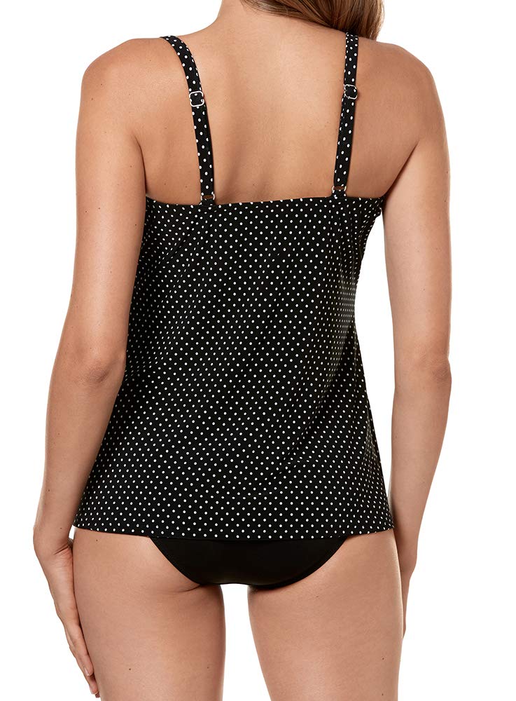 Miraclesuit Women's Swimwear Pin Point Love Knot Sweetheart Neckline Full Bust Support Underwire Bra Tankini Bathing Suit Top, Black/White, 14