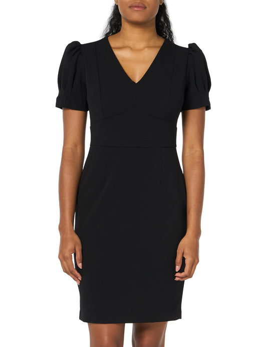 DKNY Women's Puff Sleeve Sheath Dress, Black