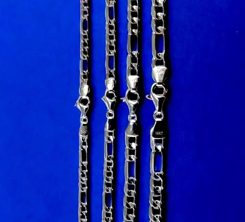14K White Gold SOLID Figaro Necklace Bracelet Chain Real Gold Men Women Jewelry 3.7g | 4mm | 7 Inches | MADE IN ITALY
