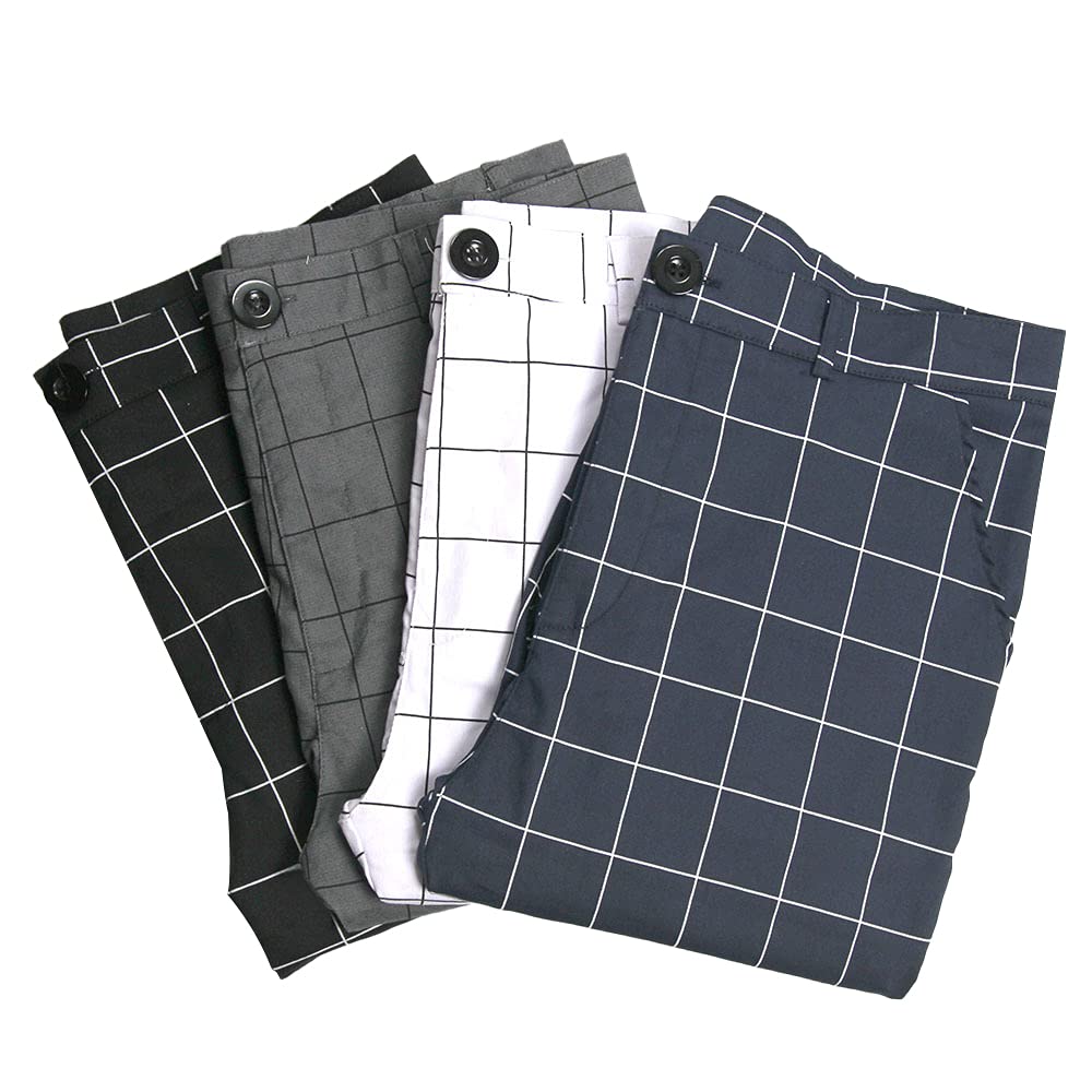 Men's Fashion Stretch Dress Pants Slim Fit Plaid Skinny Long Casual Business Golf White